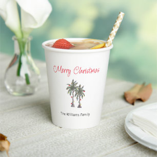 Tropical Merry Christmas Palm Trees Beach Paper Cups