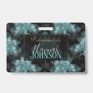 Tropical Metallic Blue & Gold Palm Leaves Summer Badge