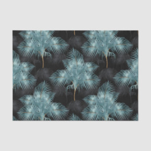 Tropical Metallic Blue & Gold Palm Leaves Summer Tissue Paper