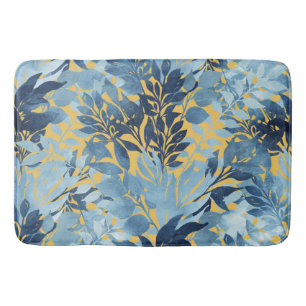 Tropical Metallic Blue Yellow Foliage Design Bath Mat