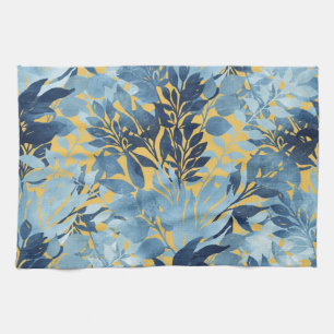 Tropical Metallic Blue Yellow Foliage Design Kitchen Towel