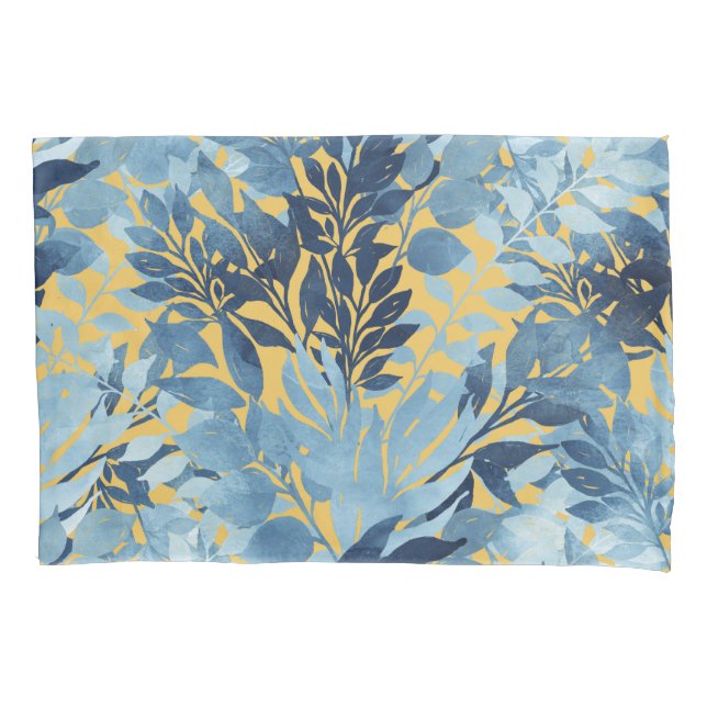 Tropical Metallic Blue Yellow Foliage Design Pillowcase (Front-Left)