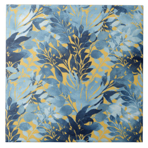 Tropical Metallic Blue Yellow Foliage Design Tile