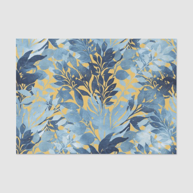 Tropical Metallic Blue Yellow Foliage Design Tissue Paper (Front)