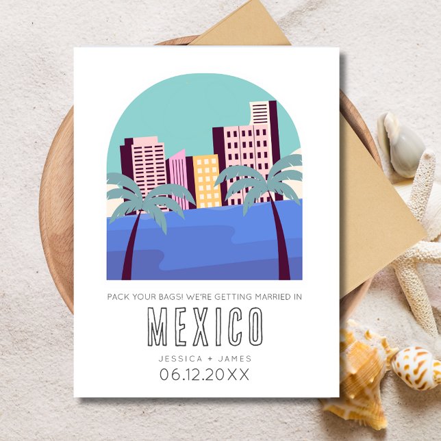 Tropical Mexico Destination Wedding Save the Date Announcement Postcard (Mexico Destination Beach Wedding Save the Date Postcard)