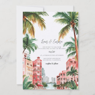 Tropical Miami Florida Watercolor Wedding Invitation