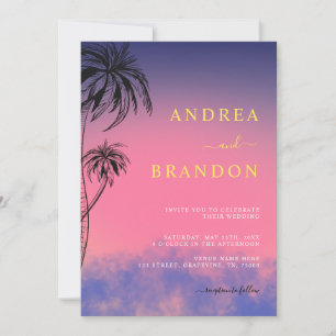 Tropical Miami or Palm Springs All in One Wedding Invitation