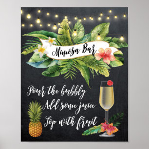 tropical Mimosa Bar Sign string lights chalkboard