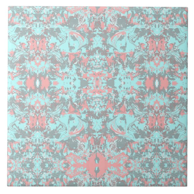 Tropical mint abstract pattern ceramic tile (Front)