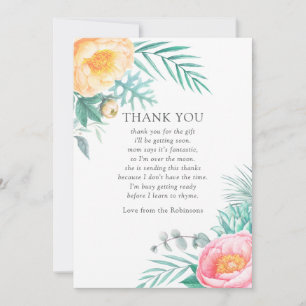 Tropical Mint Floral Baby Shower Thank You Card