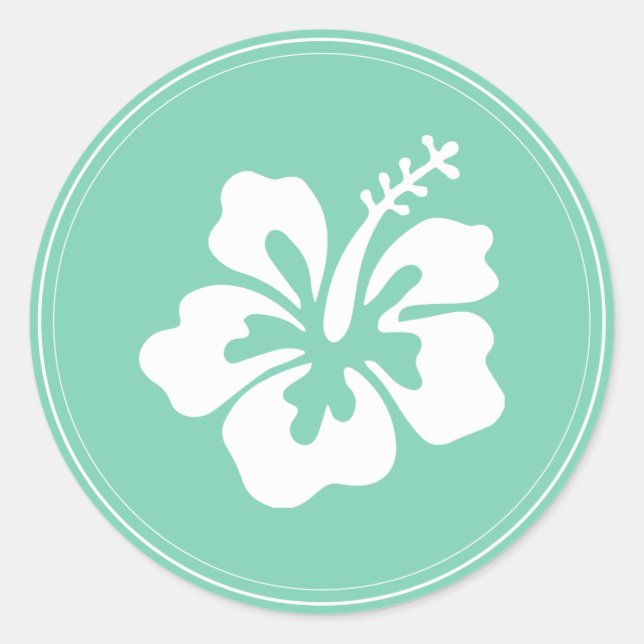 Tropical Mint Green Hibiscus Flower Wedding Favour Classic Round Sticker (Front)