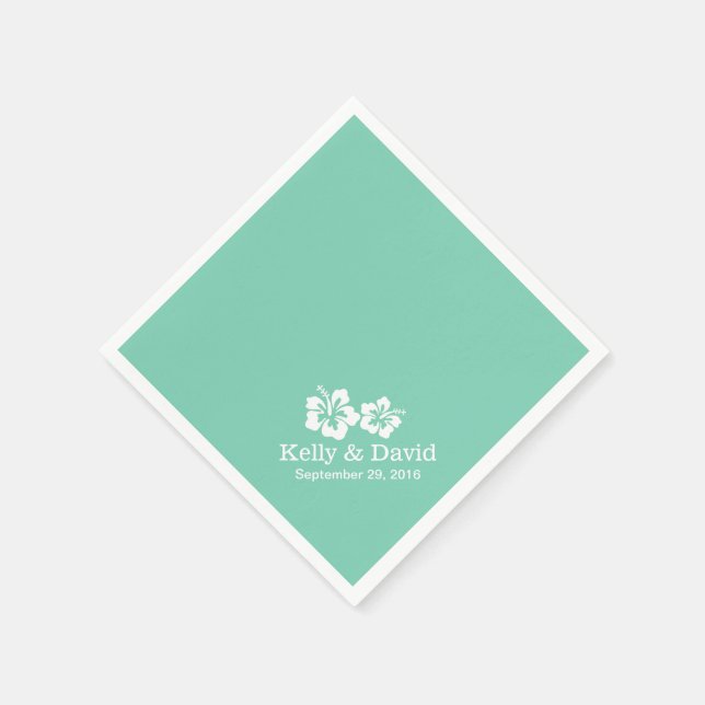 Tropical Mint Green Hibiscus Flowers Wedding Napkin (Corner)