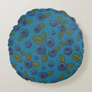 Tropical mix-fruit, flowers and leaves on black round pillow