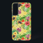 Tropical mix-fruit, flowers and leaves on yellow samsung galaxy case<br><div class="desc">Hand- painted mix media pattern with various tropical fruits,  flowers and leaves</div>