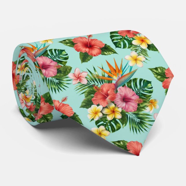 Tropical Mixed Flower Garden Pattern Tie (Rolled)