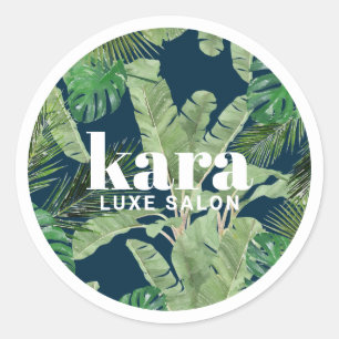 Tropical Modern Boutique Salon Designer Navy Classic Round Sticker