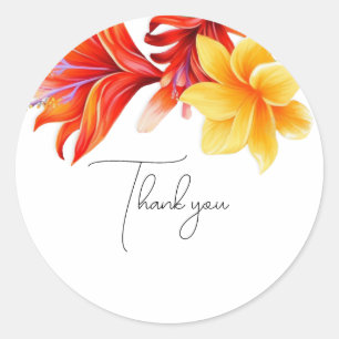 Tropical modern floral folded classic round sticker
