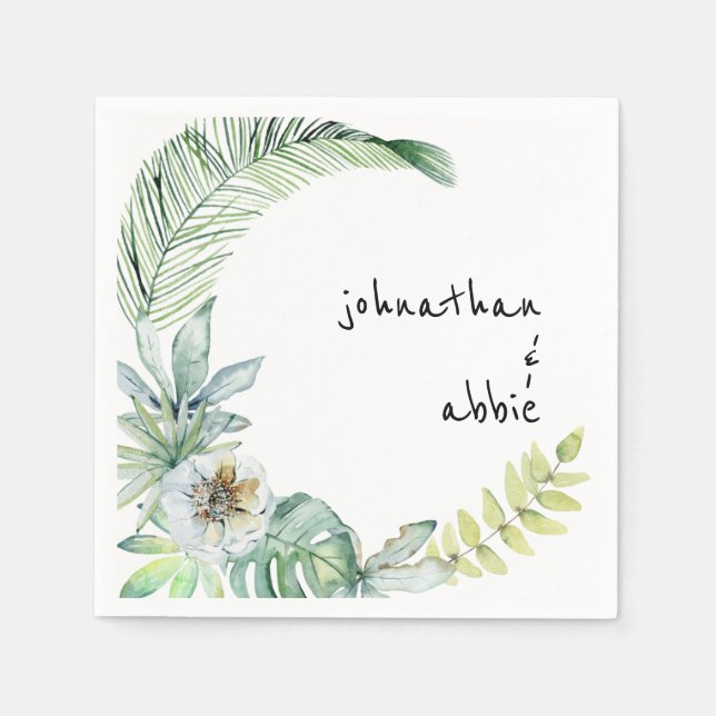 Tropical Modern Font Couple Names Cocktail Napkin (Front)