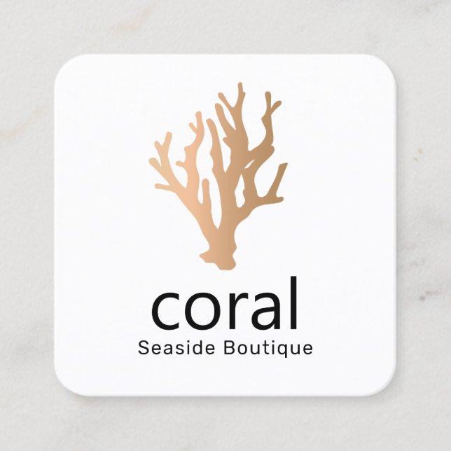 Tropical Modern Gold Coral Square Business Card (Front)