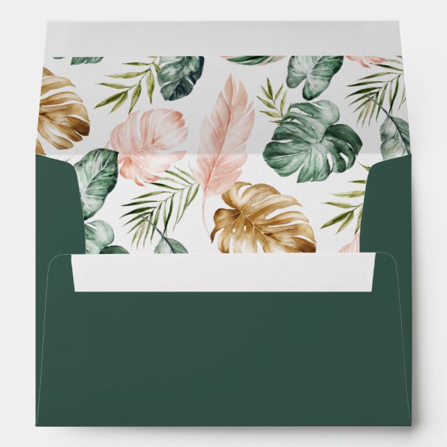 Tropical Modern Gold Palm Leaves Greenery Envelope (Back (Bottom))
