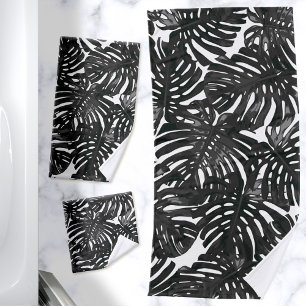 Tropical moderne Noir Blanc Jungle Feuilles