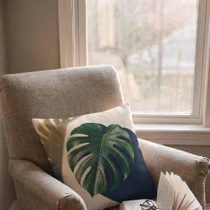 Tropical Modernism Monstera Leaf Shadow Throw Pillow