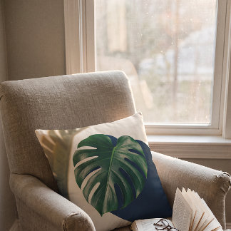 Tropical Modernism Monstera Leaf Shadow Throw Pillow