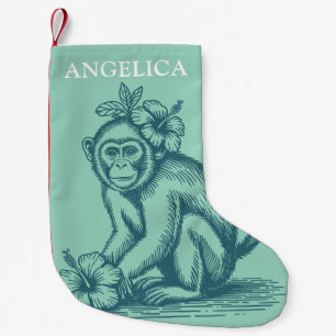 Tropical Monkey Kids Children Cute Custom Name Small Christmas Stocking