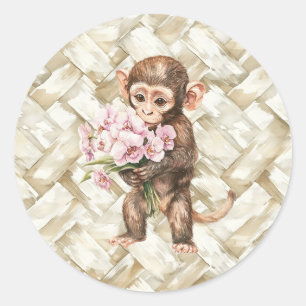Tropical Monkey with Orchids Classic Round Sticker