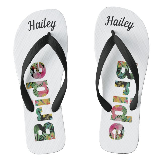 Tropical Monogram Bride Flip Flops (Footbed)