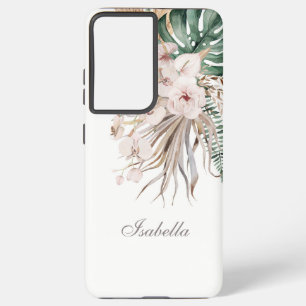 Tropical Monstera and Orchid Custom Name Samsung Galaxy Case