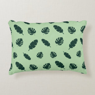 Tropical Monstera and Palm Leaves Seamless Pattern Accent Pillow