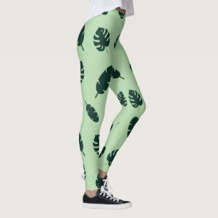 Tropical Monstera and Palm Leaves Seamless Pattern Leggings