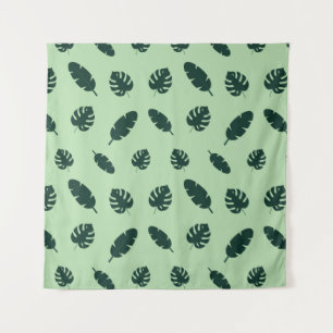 Tropical Monstera and Palm Leaves Seamless Pattern Tapestry