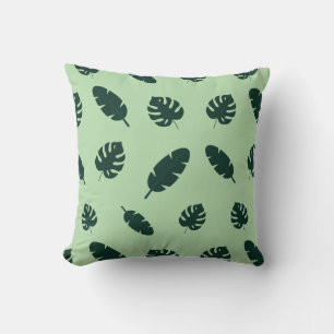 Tropical Monstera and Palm Leaves Seamless Pattern Throw Pillow