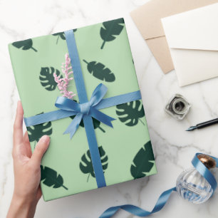 Tropical Monstera and Palm Leaves Seamless Pattern Wrapping Paper