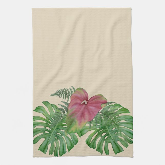 Tropical Monstera & Anthurium Flower Kitchen Towel (Vertical)