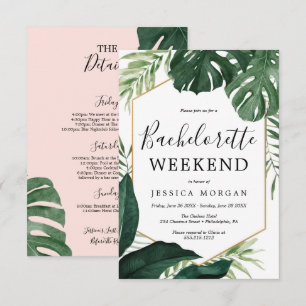 Tropical Monstera Bachelorette Party Invite Card