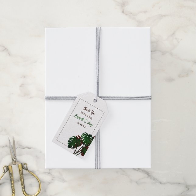 Tropical Monstera Beach Wedding Gift Tags (With Twine)