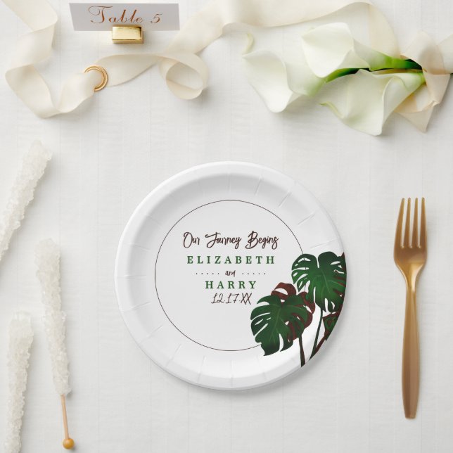 Tropical Monstera Beach Wedding Paper Plate (Wedding)