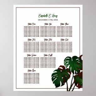 Tropical Monstera Beach Wedding Seating Chart