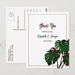 Tropical Monstera Beach Wedding Thank You Postcard