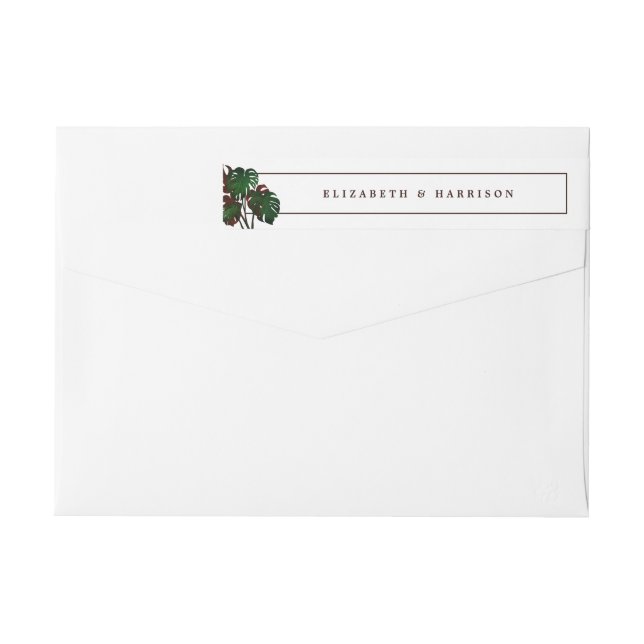 Tropical Monstera Beach Wedding Wrap Around Label (Back)