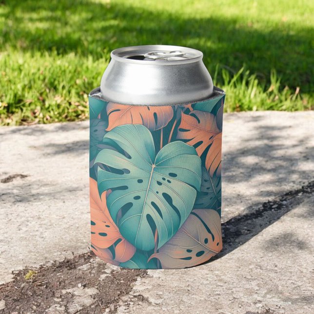 Tropical Monstera Bold Floral & Palm in Green Can Cooler (Creator Uploaded)