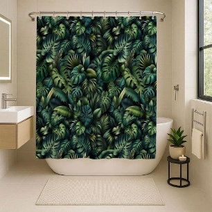 Tropical Monstera Botanical Green Jungle Shower Cu