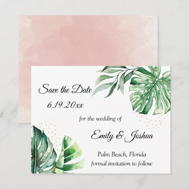 Tropical Monstera Botanicals & Gold |  Save The Date (Front/Back)