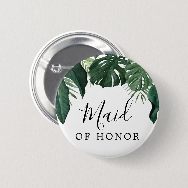 Tropical Monstera Bridal Party Button - Maid (Front & Back)