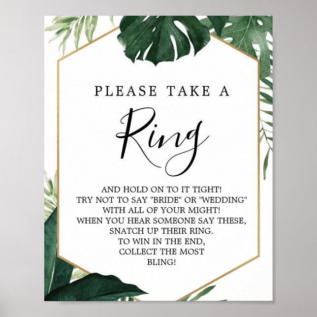 Tropical Monstera Bridal Shower Ring Game Poster (Front)