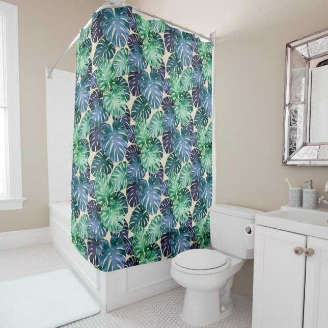 Tropical Monstera Feuille rideau de douche (En situation)