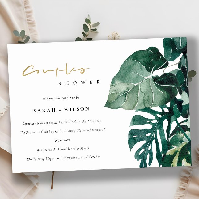 Tropical Monstera Foliage Couples Invitation de do (Créateur téléchargé)